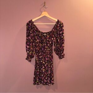 100% Rayon Angie Purple and Black  Floral Mini Dress Soze Medium